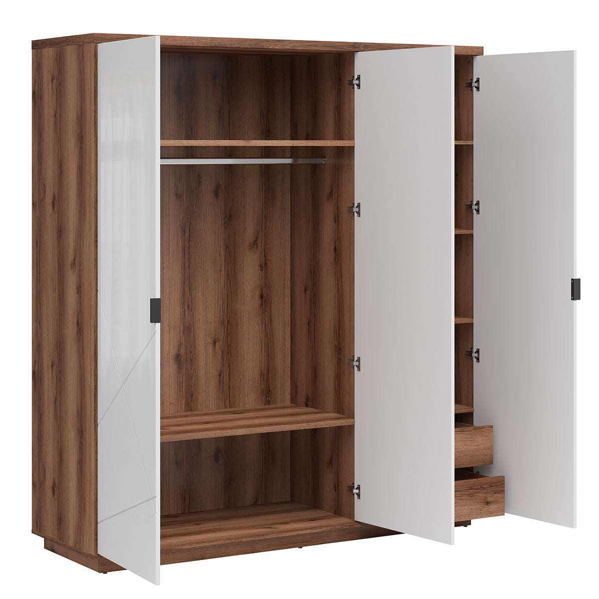 Armoire 3 portes Sven Blanc et Bois - vue 2