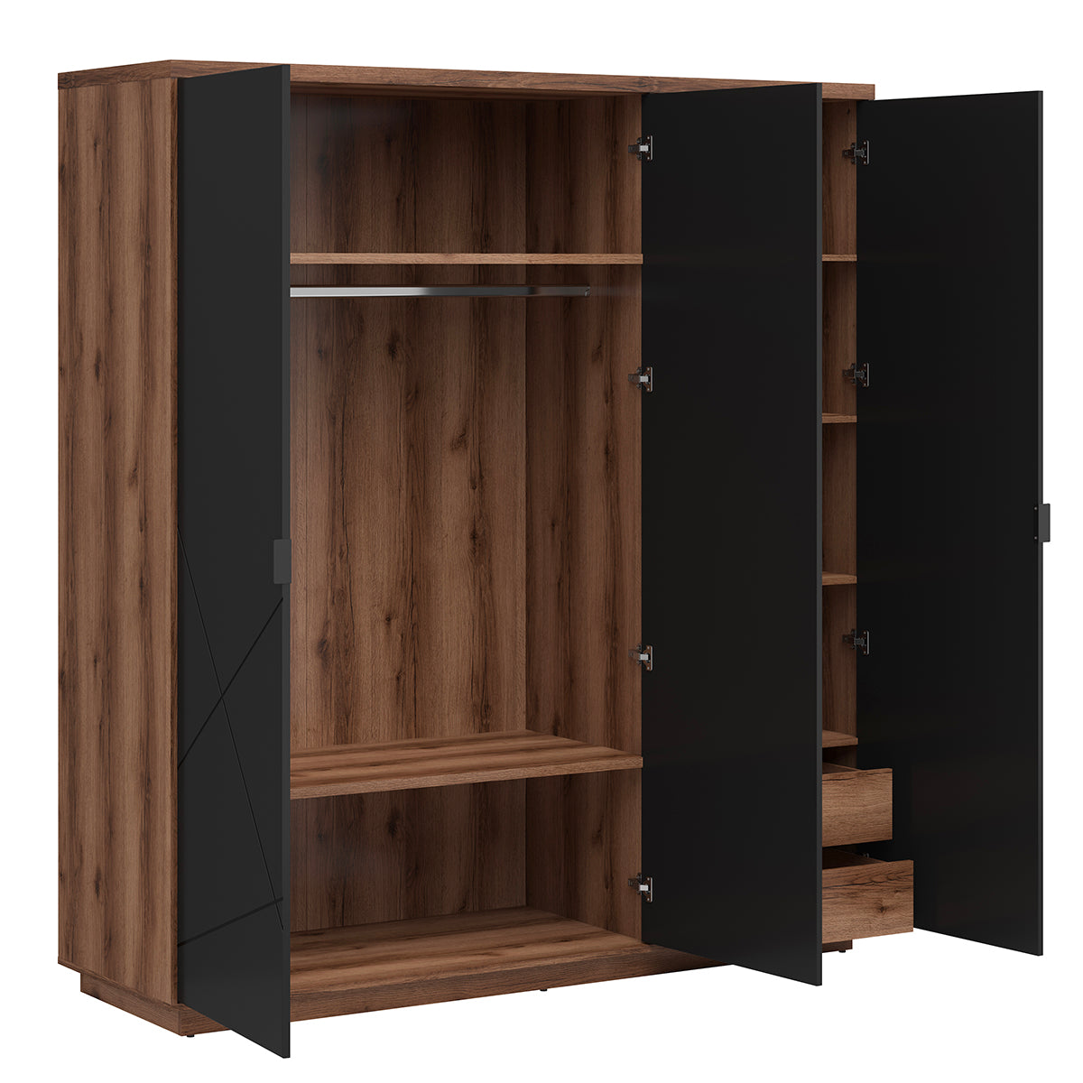 Armoire 3 portes Sven Noir et Bois - vue 2