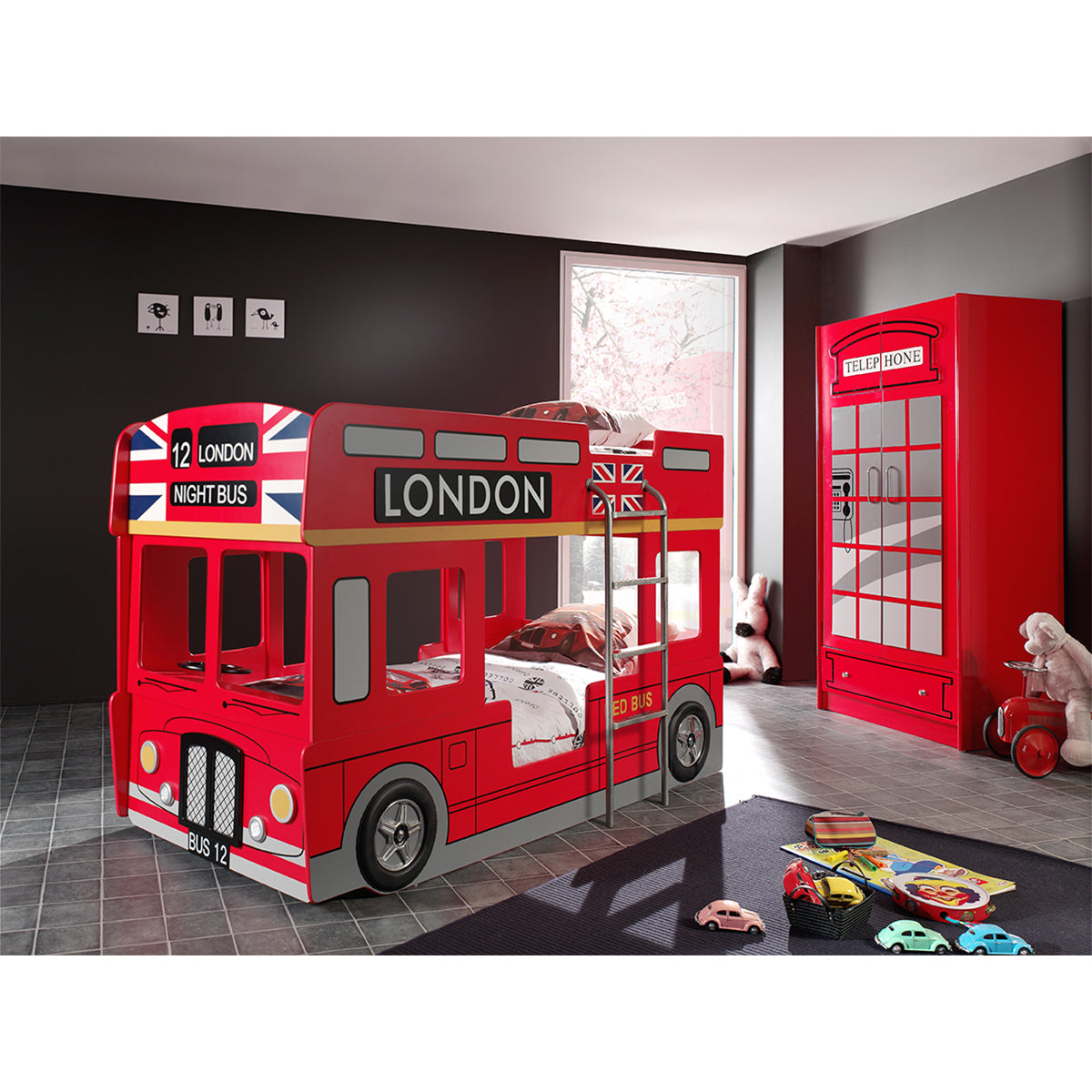 Lit superposé 90x200 Bus Londonien sommier inclus Vipack Car Beds - Rouge - vue 3