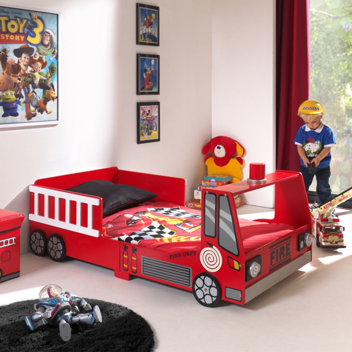Lit 70x140 Camion pompier Sommier inclus Vipack Car beds - Rouge