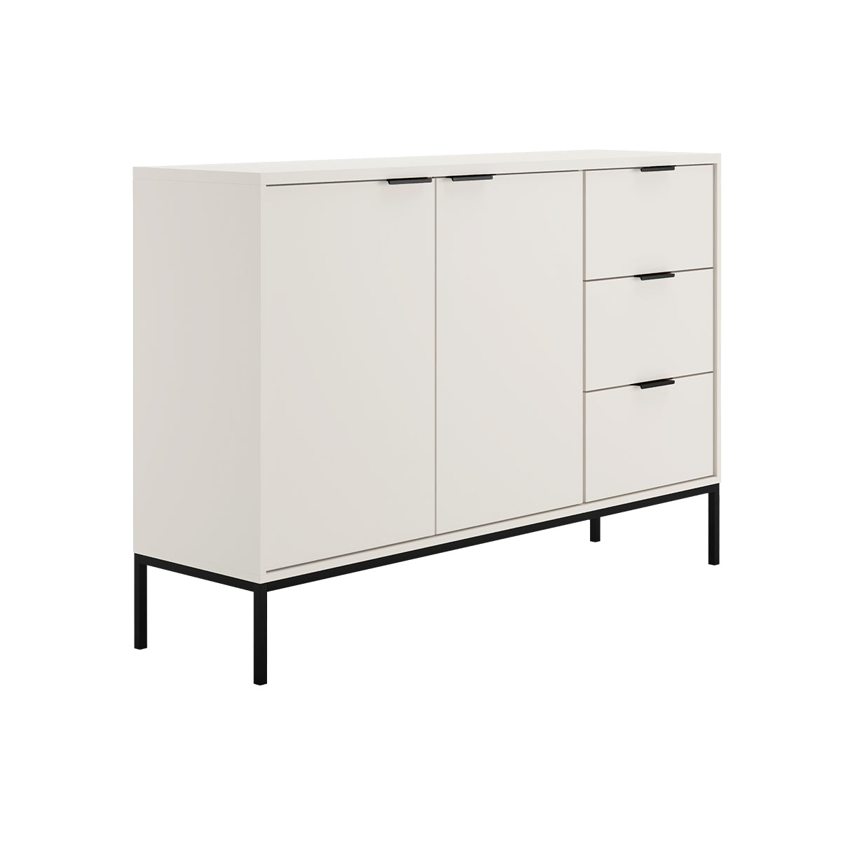 Buffet 2 portes 3 tiroirs Seattle Blanc Pieds noirs