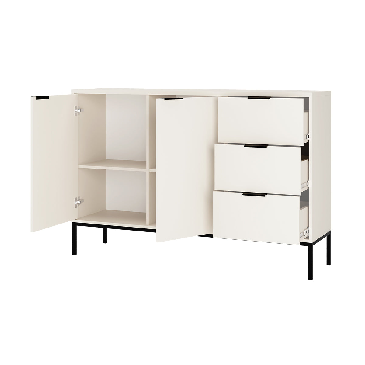 Buffet 2 portes 3 tiroirs Seattle Blanc Pieds noirs - vue 3