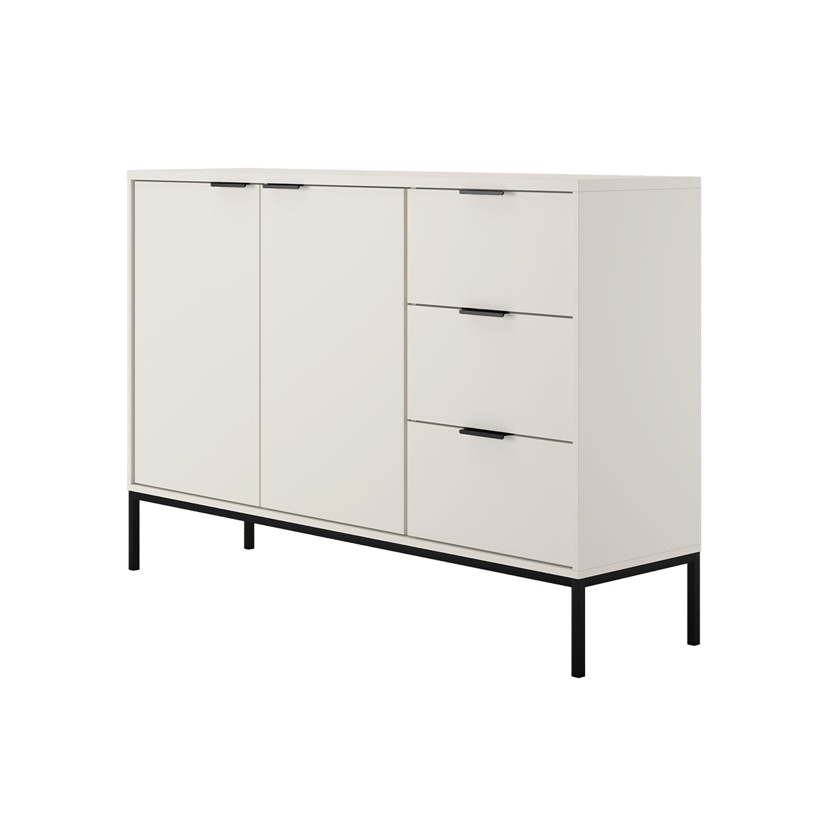 Buffet 2 portes 3 tiroirs Seattle Blanc Pieds noirs - vue 4