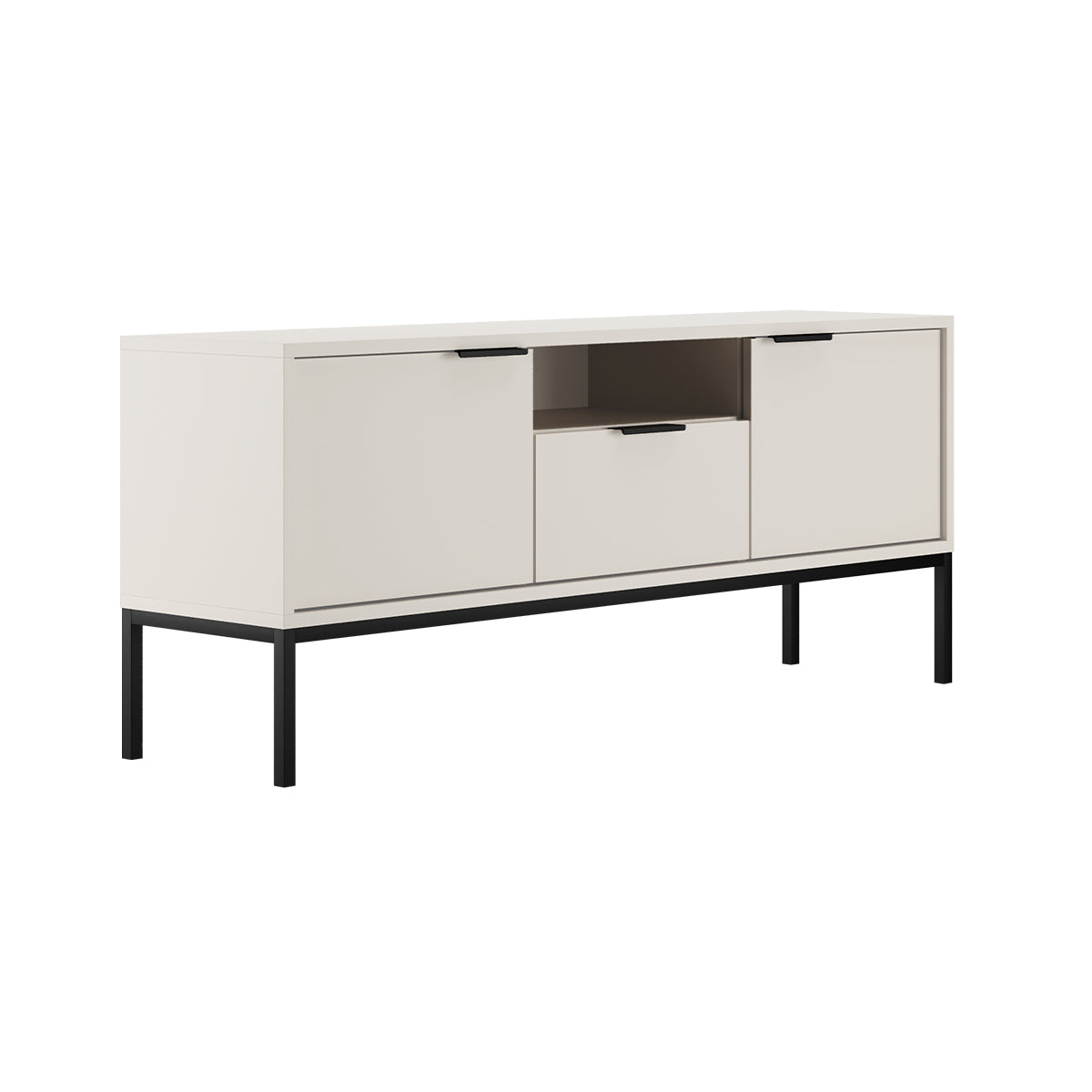 Meuble TV 135 cm Seattle Blanc Pieds noirs