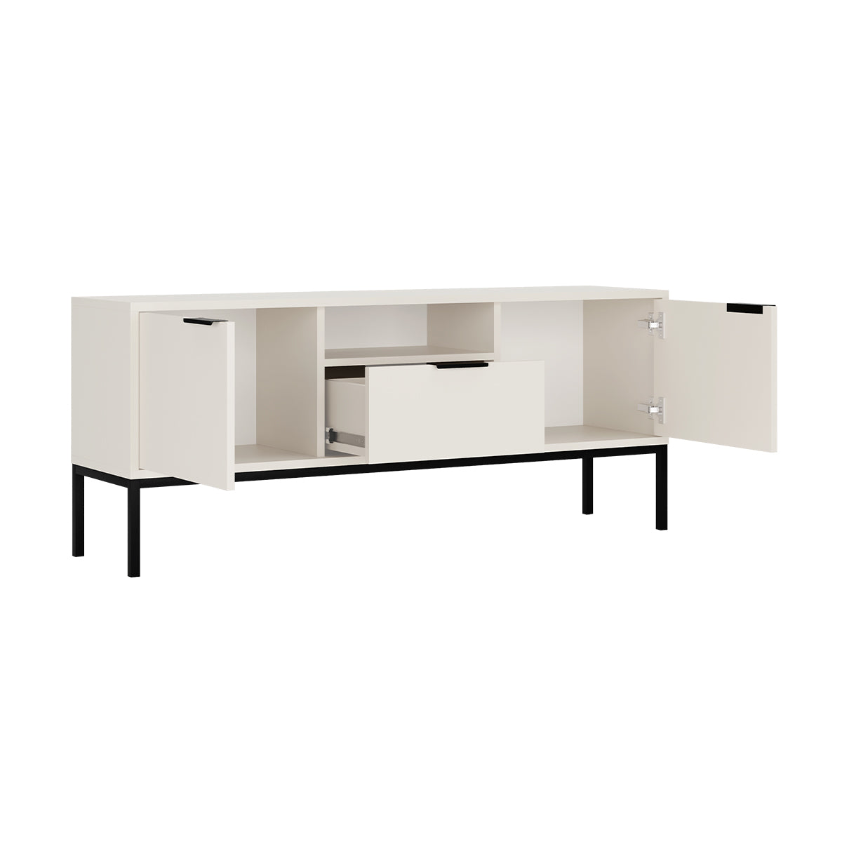 Meuble TV 135 cm Seattle Blanc Pieds noirs - vue 3