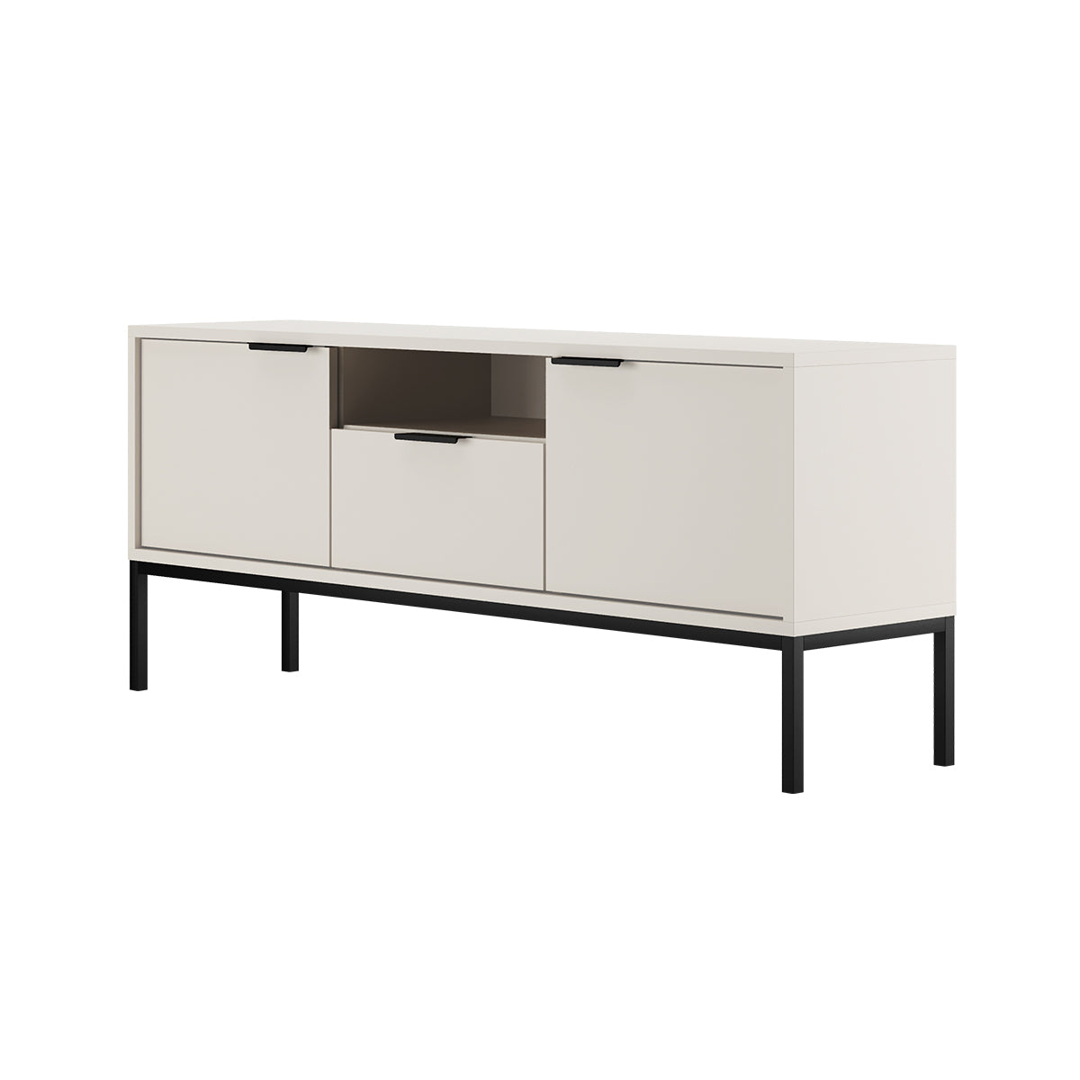 Meuble TV 135 cm Seattle Blanc Pieds noirs - vue 4