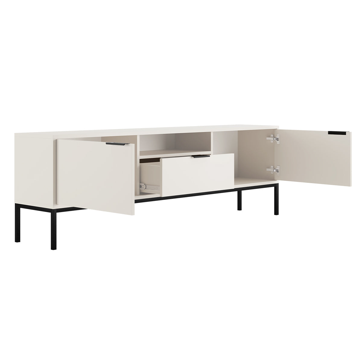 Meuble TV 175 cm Seattle Blanc Pieds noirs - vue 3