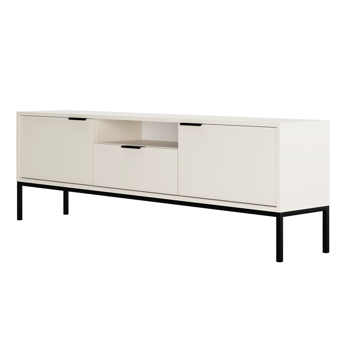 Meuble TV 175 cm Seattle Blanc Pieds noirs - vue 4