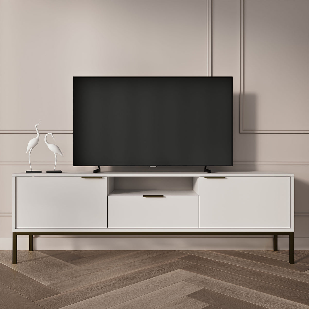 Meuble TV 175 cm Seattle Blanc Pieds noirs - vue 5