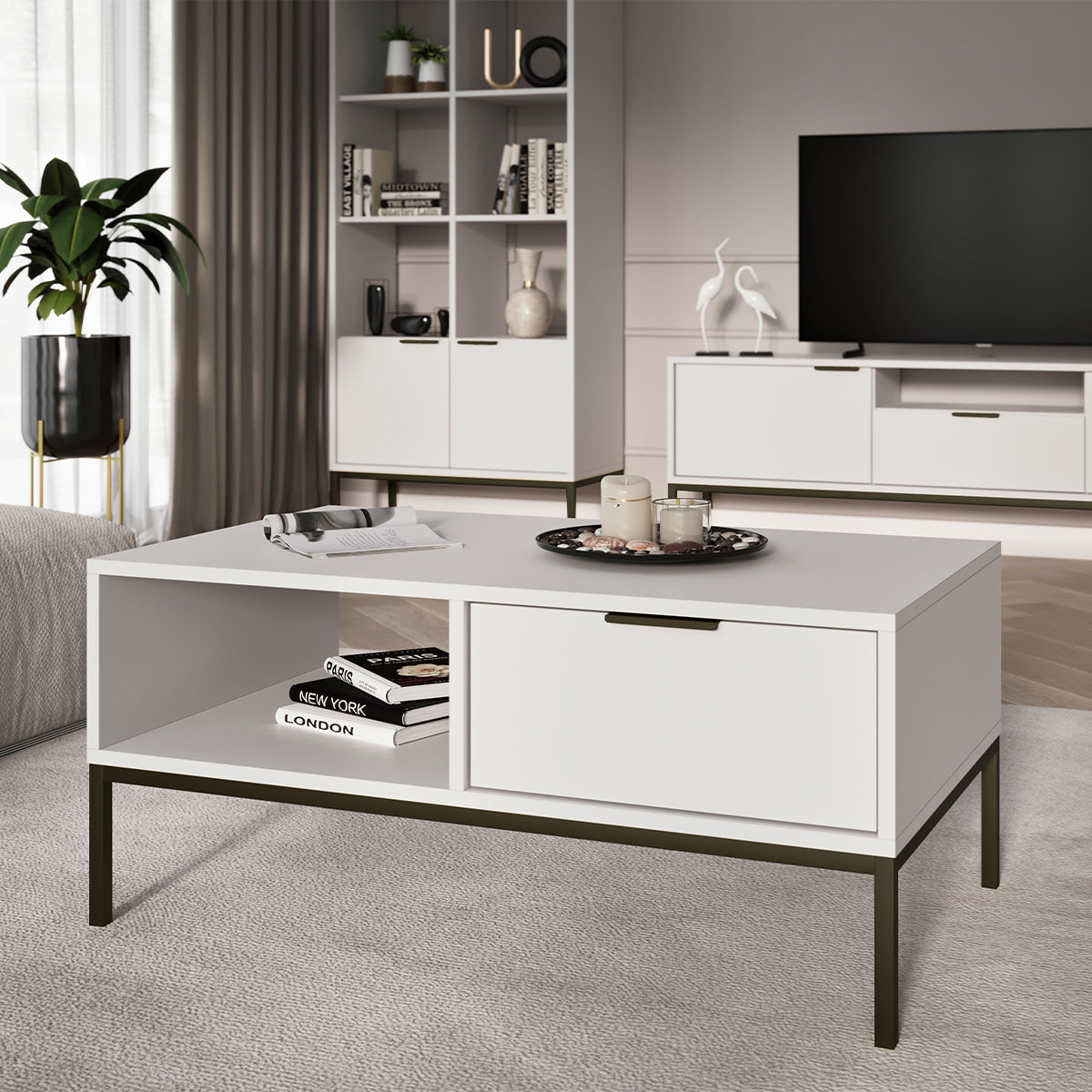 Table basse 100 cm Seattle Blanc Pieds noirs - vue 5