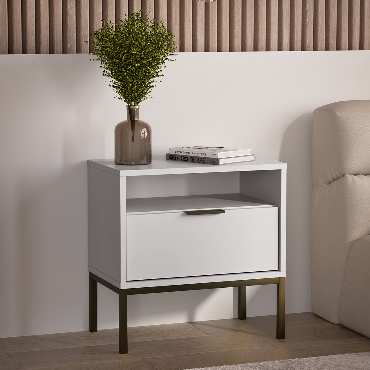 Table de chevet Seattle Blanc Pieds noirs - vue 5