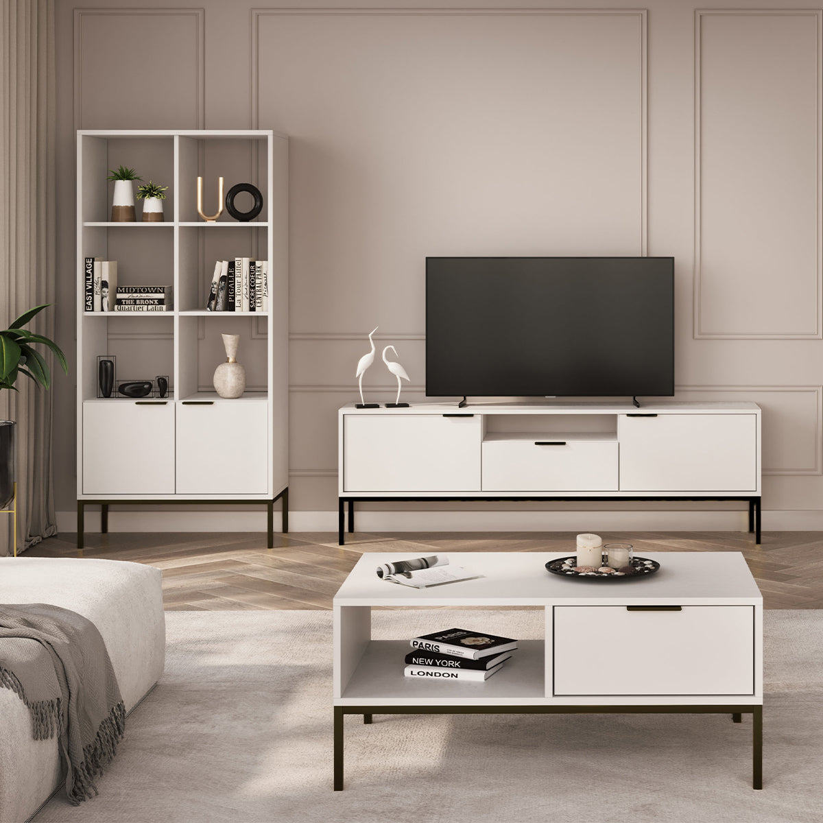 Table basse 100 cm Seattle Blanc Pieds noirs - vue 6