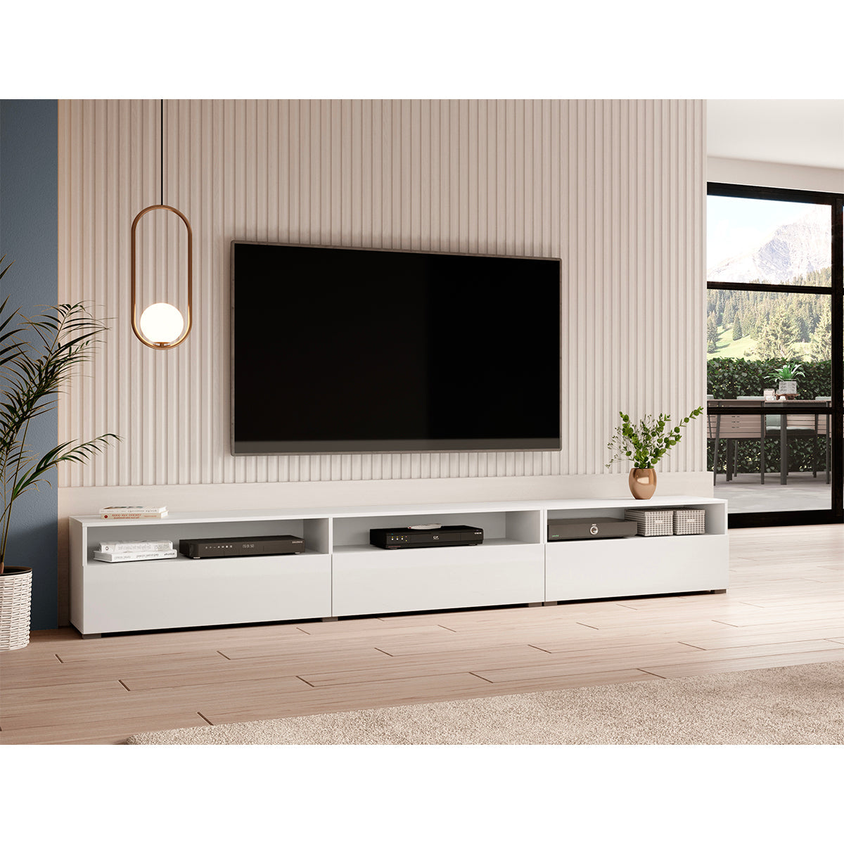 Meuble TV sur pied ou mural 1 tiroir 270 cm Sloan Blanc - vue 4
