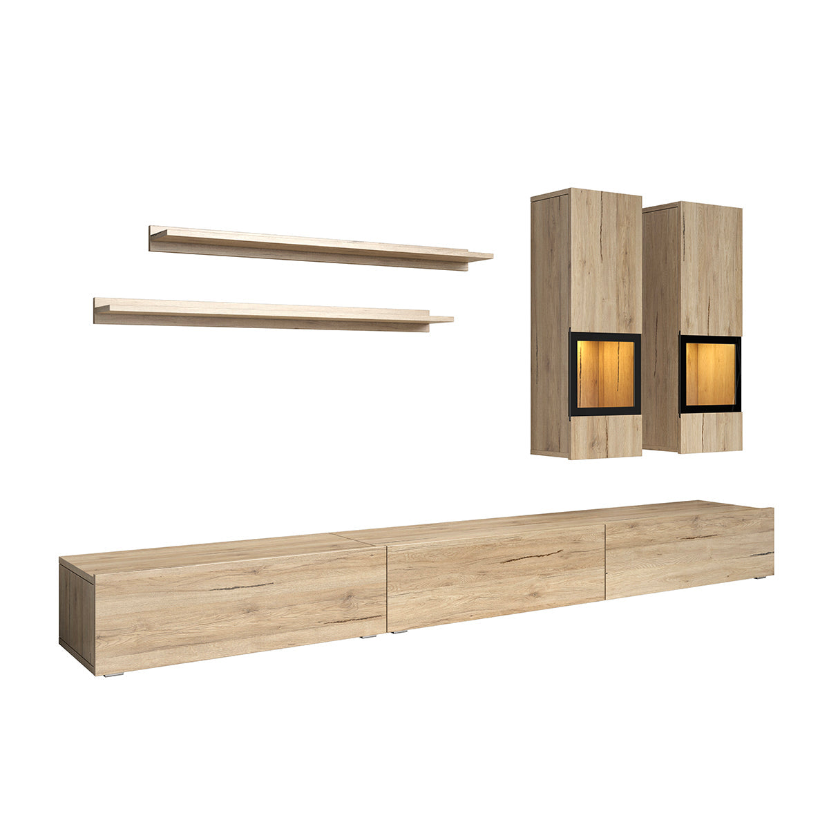 Mur TV 5 pièces avec LED Sloan Bois