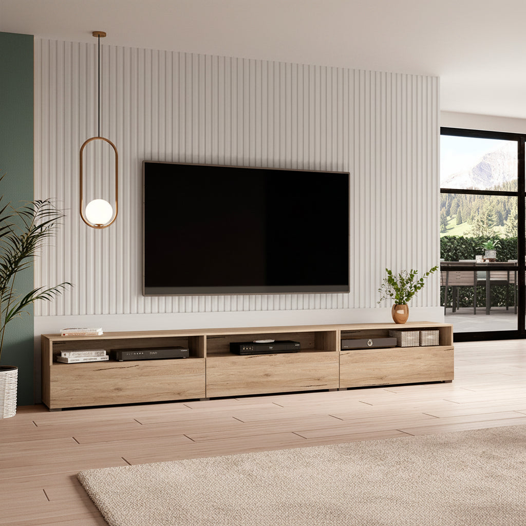 Meuble TV sur pied ou mural 1 tiroir 270 cm Sloan Bois - vue 3