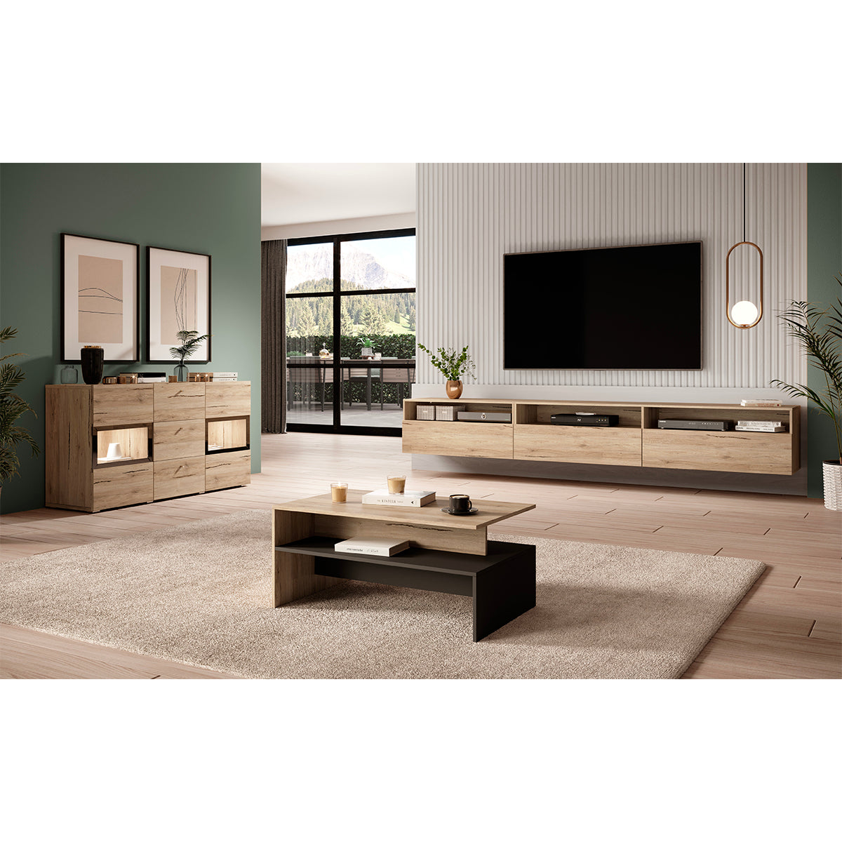 Meuble TV sur pied ou mural 1 tiroir 270 cm Sloan Bois - vue 5