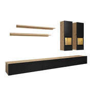 Mur TV 5 pièces avec LED Sloan Noir et Bois