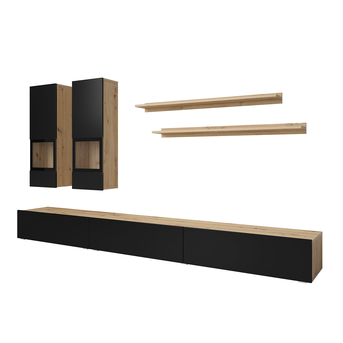 Mur TV 5 pièces avec LED Sloan Noir et Bois - vue 3