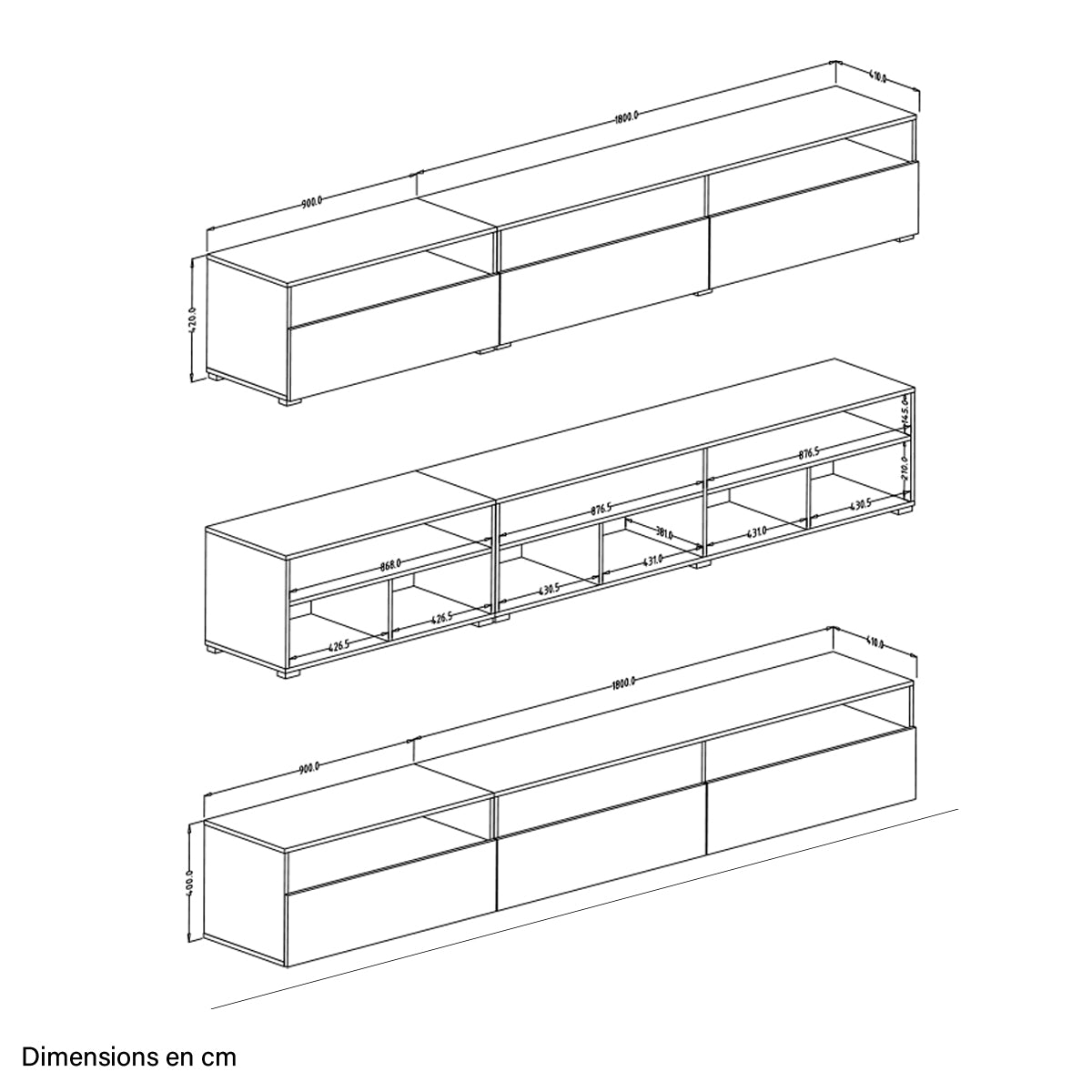 Meuble TV sur pied ou mural 1 tiroir 270 cm Sloan Bois - vue 6