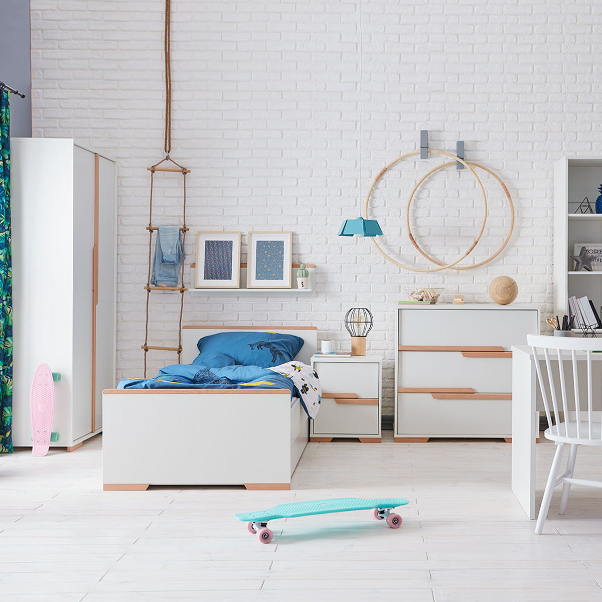 Commode 3 tiroirs et Armoire Pinio Snap Blanc et bois - vue 6