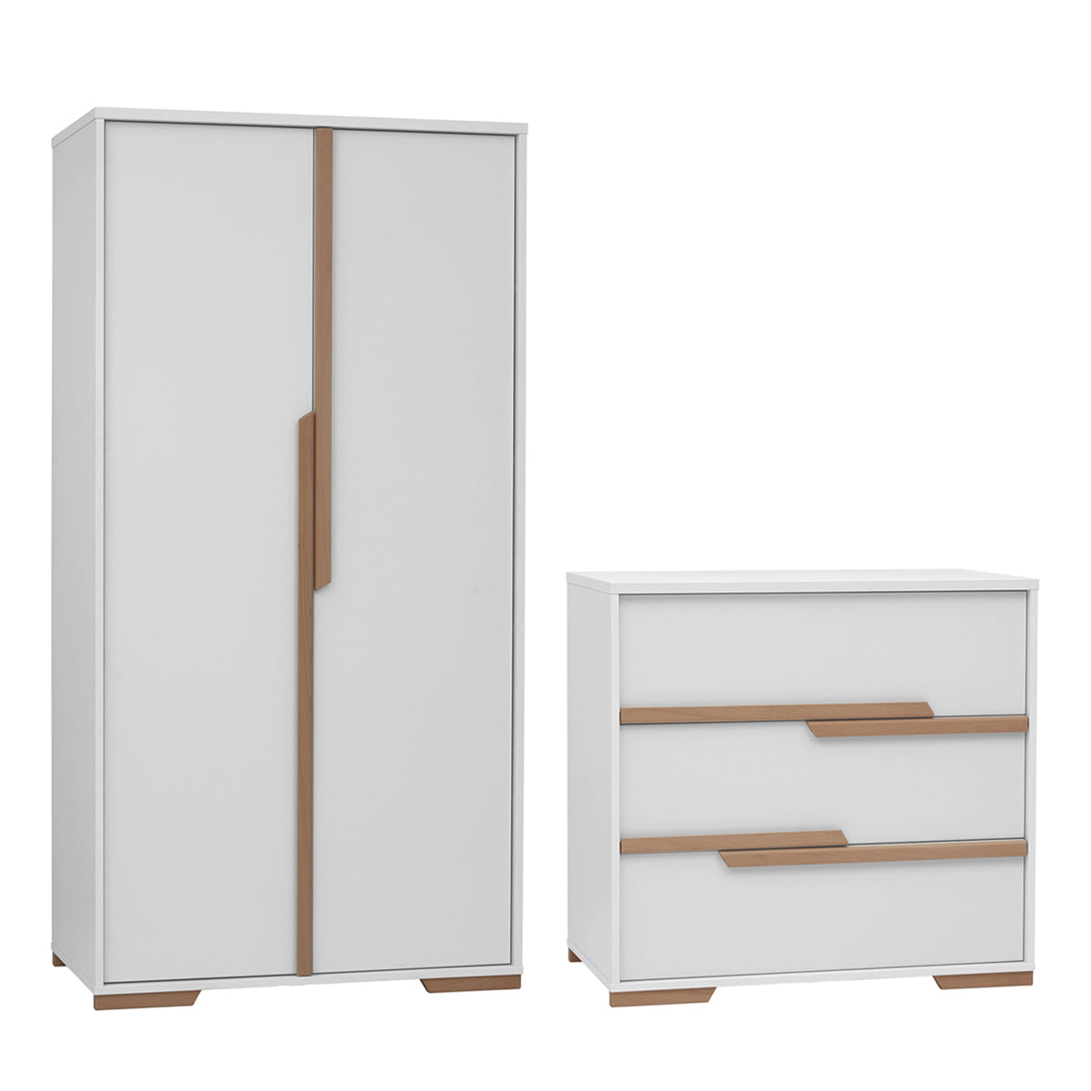 Commode 3 tiroirs et Armoire Pinio Snap Blanc et bois