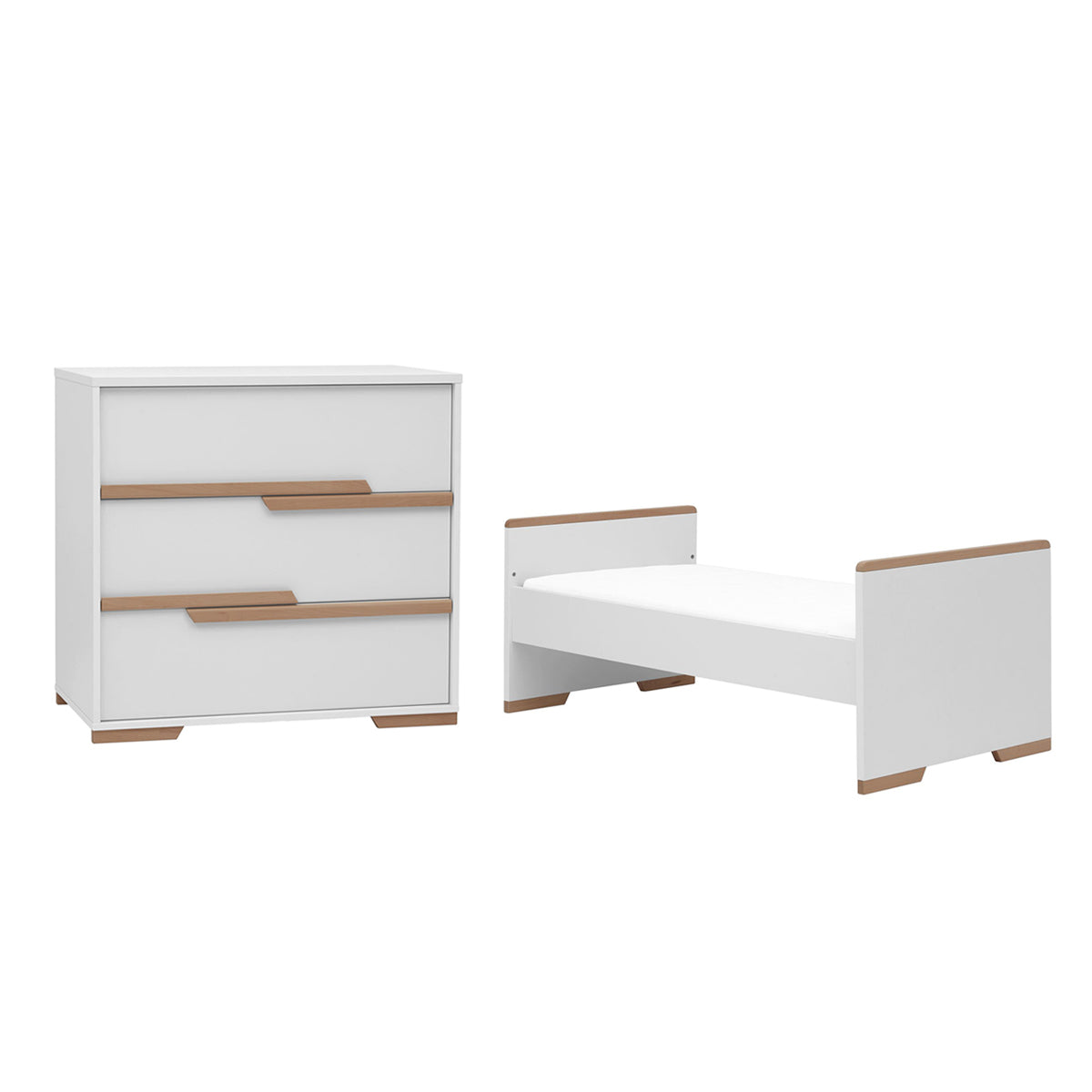 Lit bébé évolutif et commode à langer Pinio Snap Blanc et bois