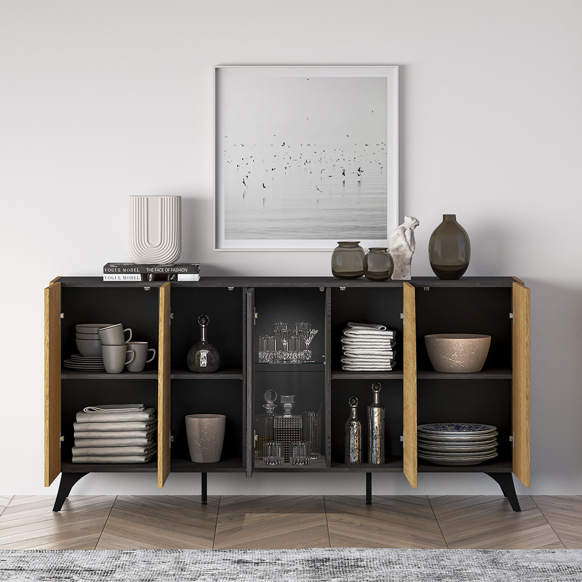 Buffet 5 portes Soah Bois et Noir - vue 5