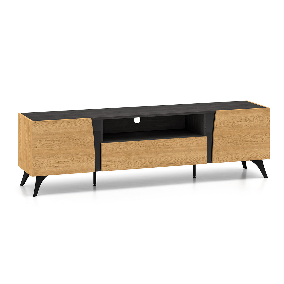 Meuble TV 2 portes 180 cm Soah Bois et Noir