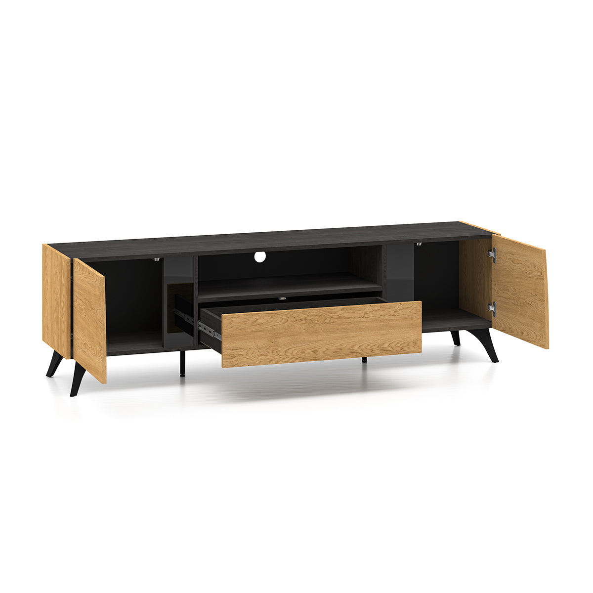 Meuble TV 2 portes 180 cm Soah Bois et Noir - vue 2