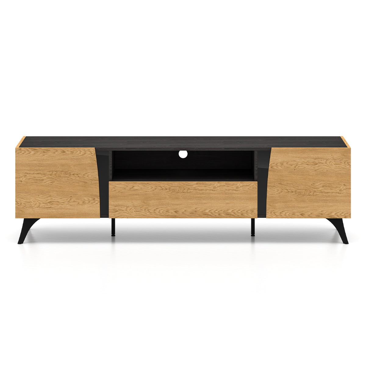 Meuble TV 2 portes 180 cm Soah Bois et Noir - vue 3