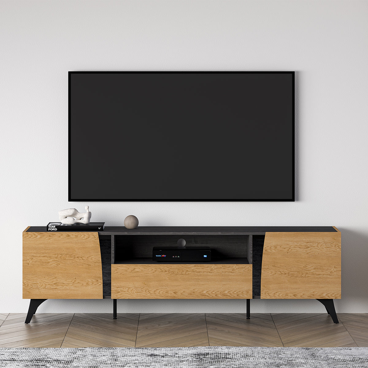 Meuble TV 2 portes 180 cm Soah Bois et Noir - vue 4