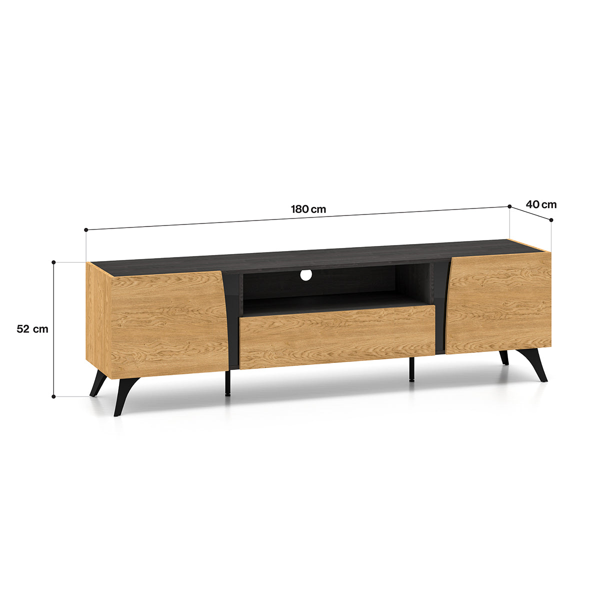 Meuble TV 2 portes 180 cm Soah Bois et Noir - vue 8