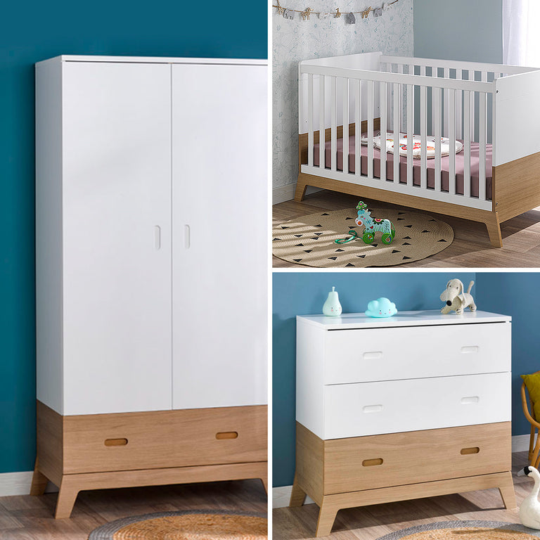 Chambre complète lit bébé évolutif - commode à langer - armoire Bébé Provence Archipel Blanc Chêne - vue 2