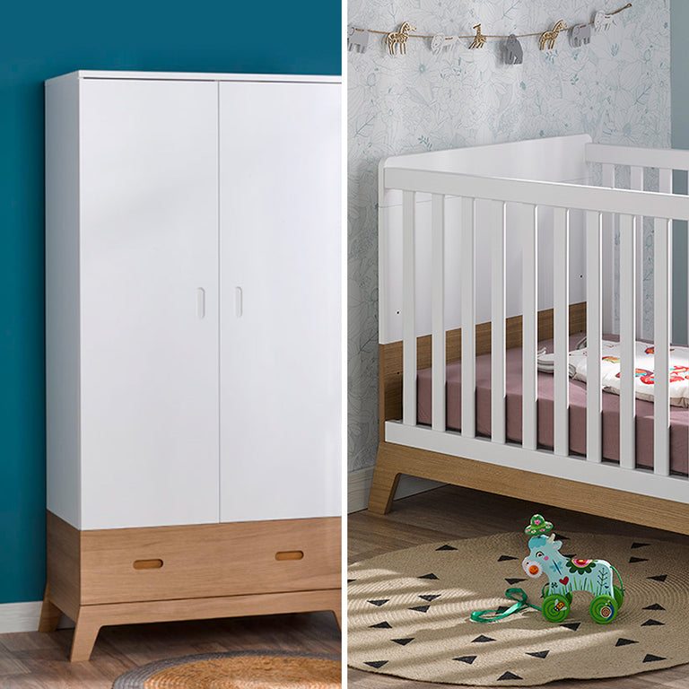 Lit bébé évolutif et Armoire Bébé Provence Archipel Blanc Chêne