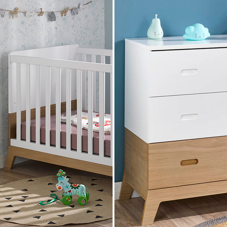 Lit bébé évolutif et Commode Bébé Provence Archipel Blanc Chêne