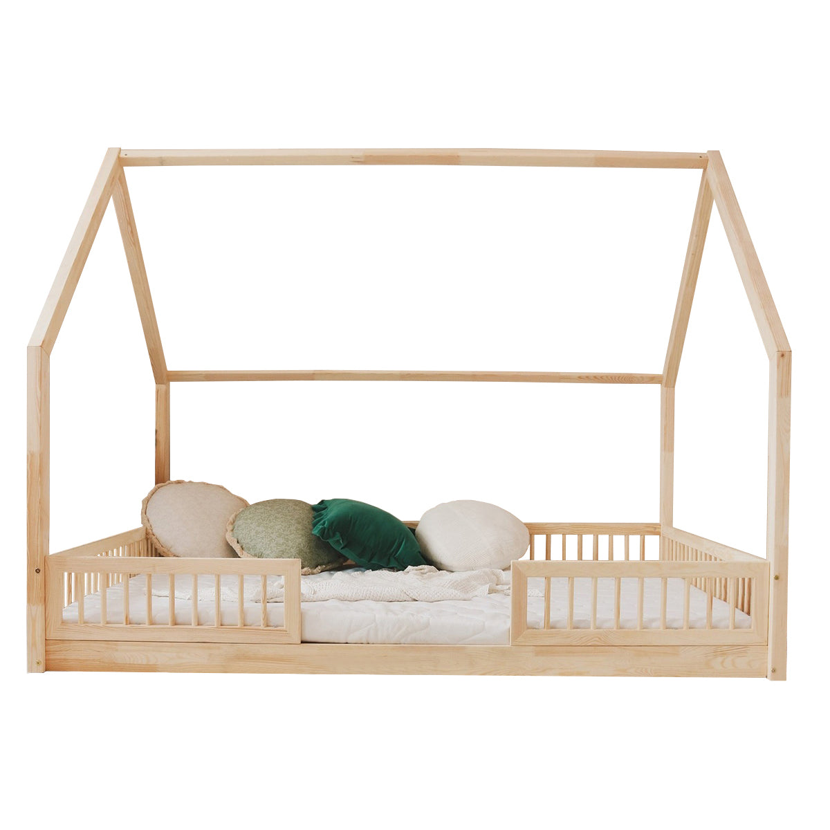 Lit cabane 140x200 barrières et sommier inclus pieds 1 cm Sofia Bois - vue 2