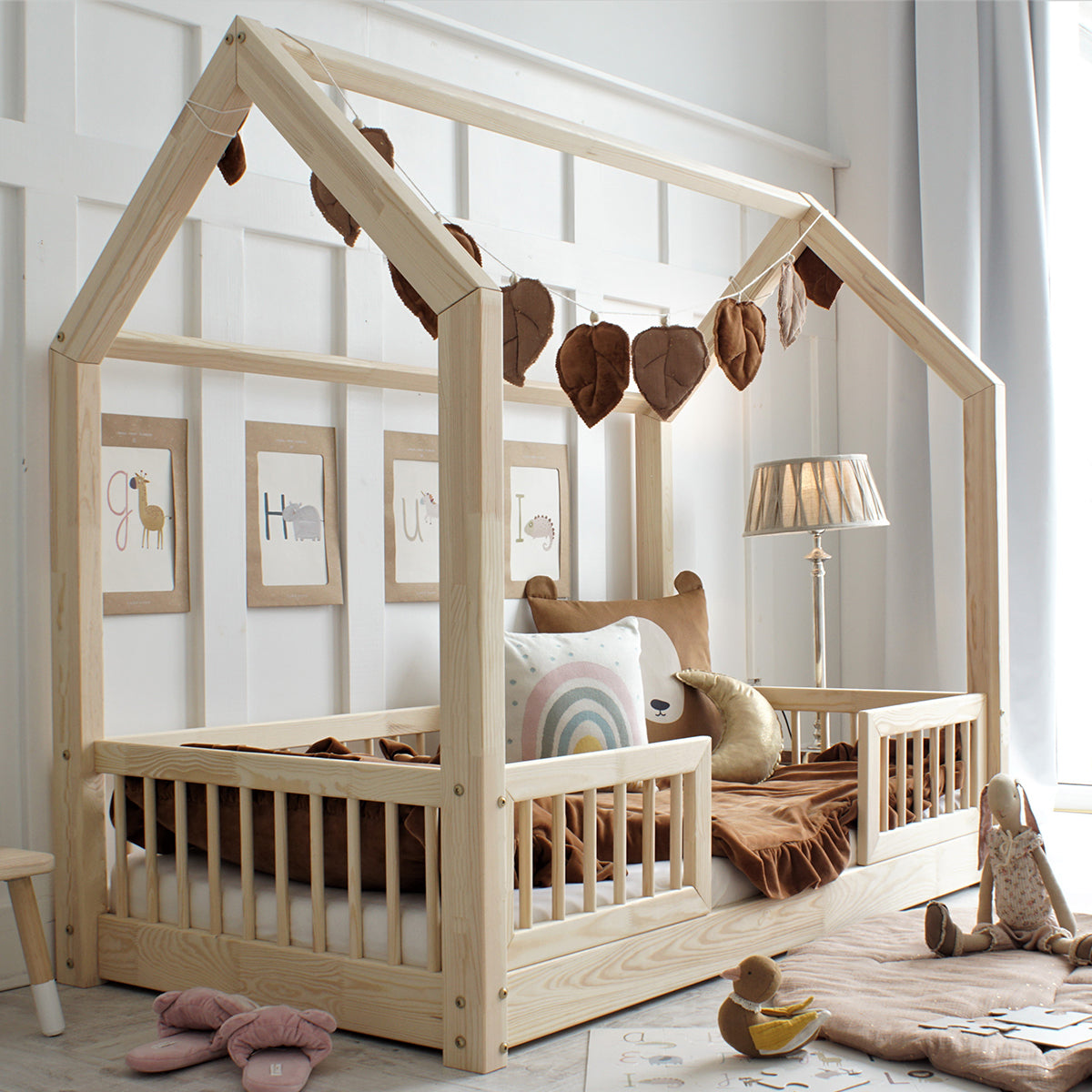Lit cabane 90x190 barrières et sommier inclus pieds 1 cm Sofia Bois - vue 4