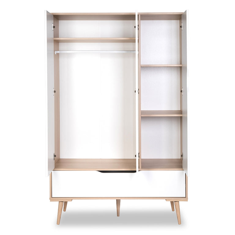 Chambre complète lit bébé - commode à langer - armoire 3 portes LittleSky by Klups Sofie Hêtre et blanc - vue 7
