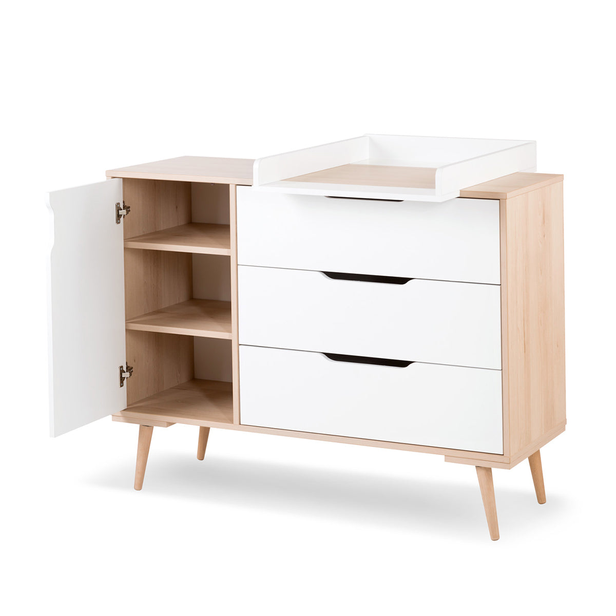 Chambre complète lit bébé - commode à langer - armoire 3 portes LittleSky by Klups Sofie Hêtre et blanc - vue 4