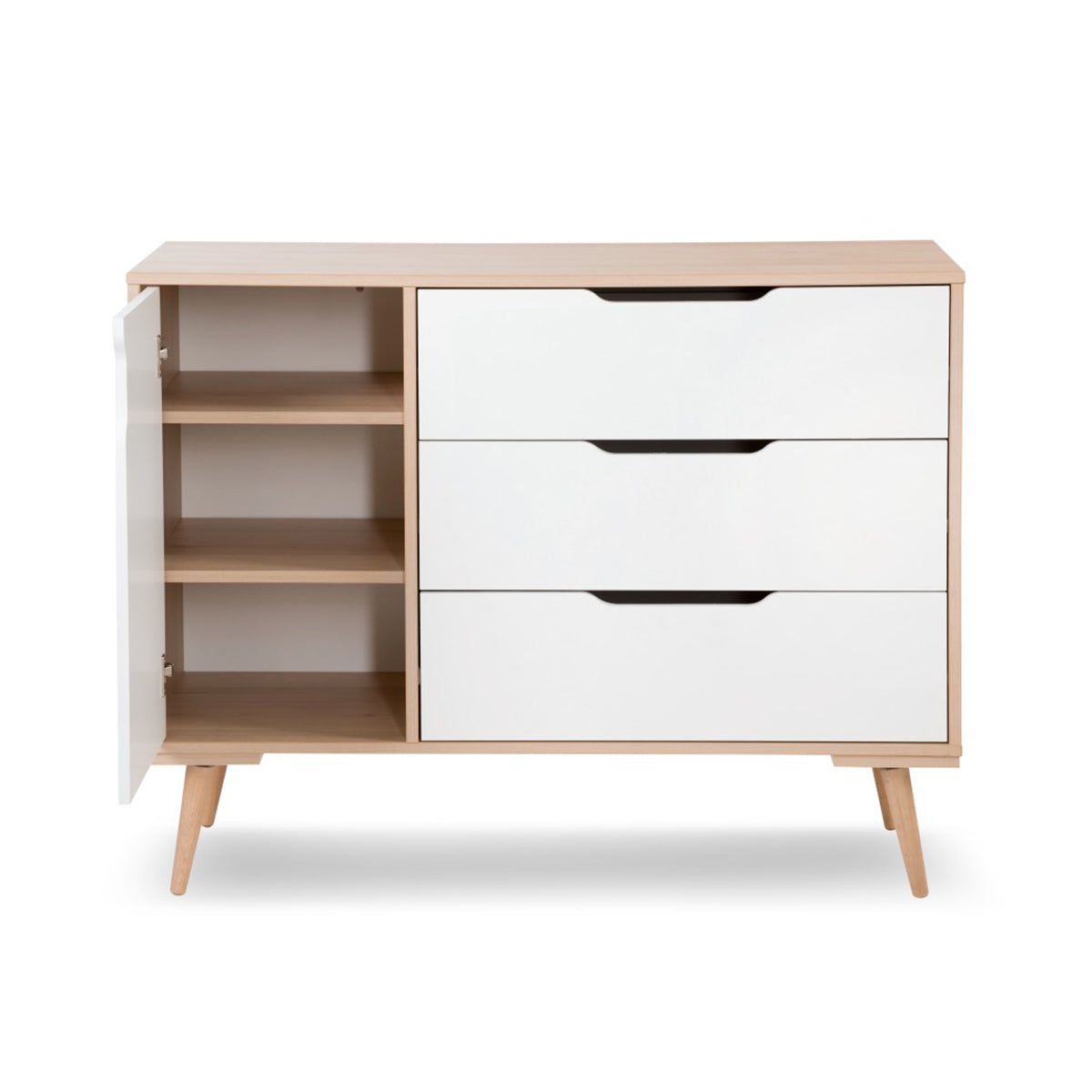Chambre complète lit bébé - commode à langer - armoire 3 portes LittleSky by Klups Sofie Hêtre et blanc - vue 5