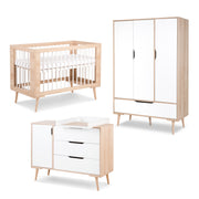 Chambre complète lit bébé - commode à langer - armoire 3 portes LittleSky by Klups Sofie Hêtre et blanc