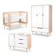 Chambre complète lit bébé - commode à langer - armoire 3 portes LittleSky by Klups Sofie Hêtre et blanc