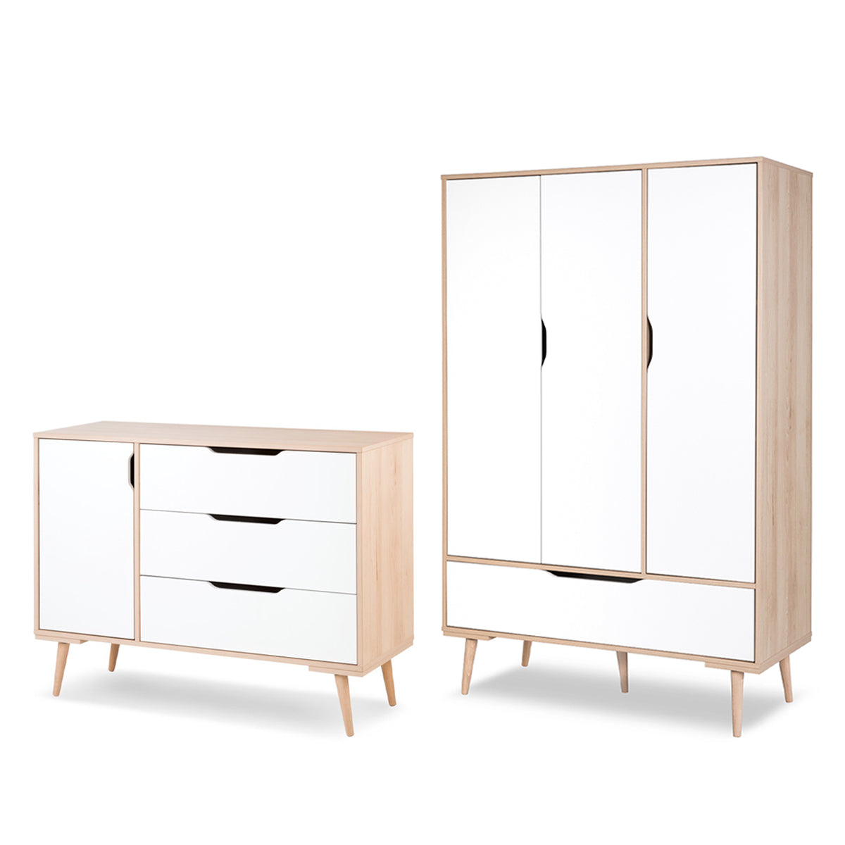 Commode et armoire 3 portes LittleSky by Klups Sofie Hêtre et Blanc