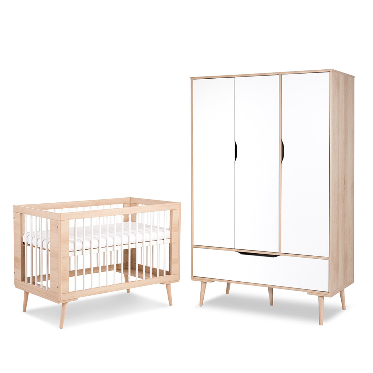 Lit bébé 60x120 et armoire 3 portes LittleSky by Klups Sofie Hêtre et Blanc