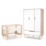 Lit bébé 60x120 et armoire 3 portes LittleSky by Klups Sofie Hêtre et Blanc