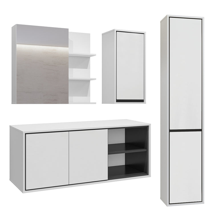 Ensemble meuble sous-vasque 120 cm colonne et armoires Sophéa Blanc