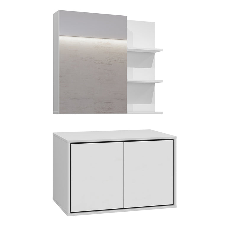Ensemble meuble sous-vasque 80 cm et armoire miroir Sophéa Blanc