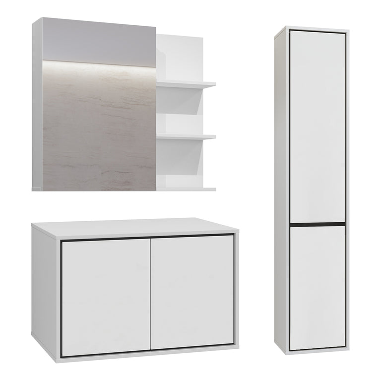 Ensemble meuble sous-vasque 80 cm colonne et armoire miroir Sophéa Blanc