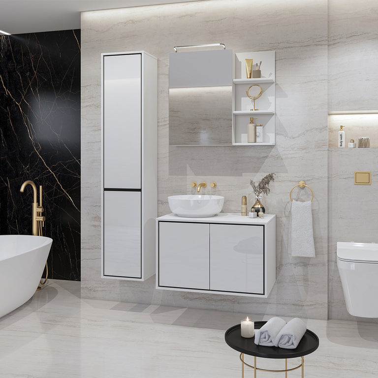 Ensemble meuble sous-vasque 80 cm colonne et armoire miroir Sophéa Blanc