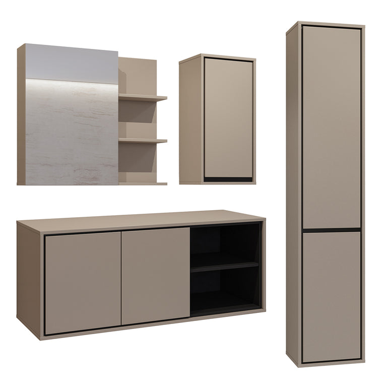 Ensemble meuble sous-vasque 120 cm colonne et armoires Sophéa Taupe